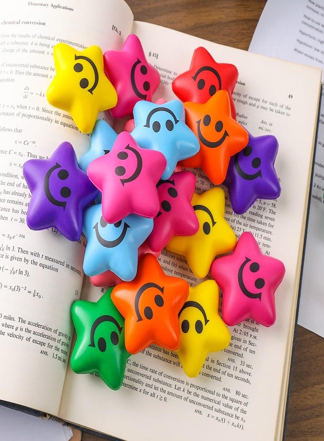 MCPINKY 32PCS Stress Balls Star Shape, 2inch Squeeze Toys Colorful Foam Smile Face Stress Balls for Kids Classroom Prizes Sensory Fidget Toys - Image 4